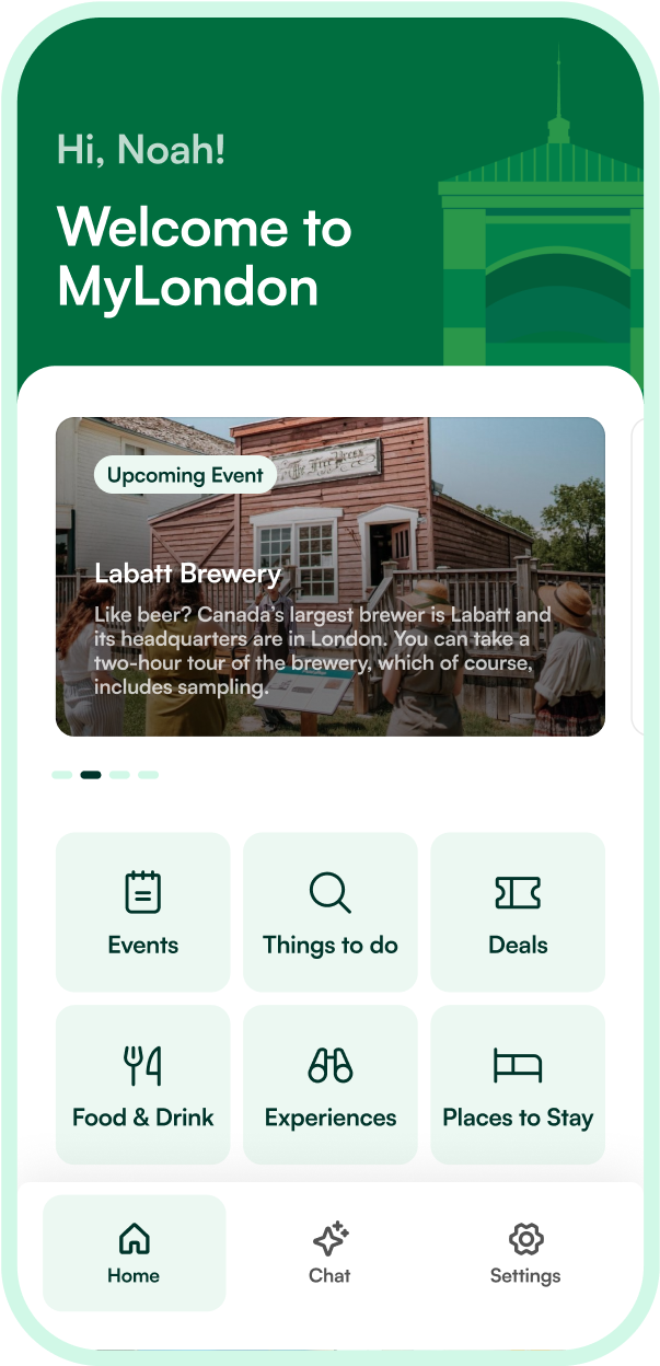 The MyLondon app on a phone showing things to do, events and local services in London, Ontario